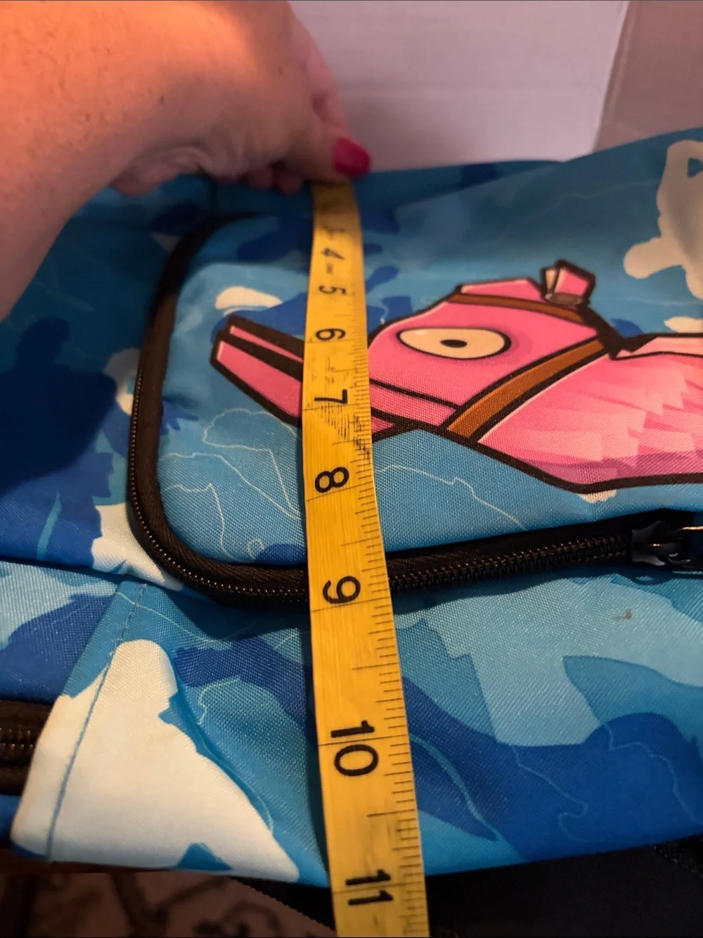 Fortnite Blue Camo Backpack with Pink horse Graphic